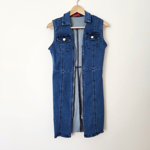Vintage Y2K Zip Up Denim Dress Medium Blue Sleeveless // Large - Picture 5 of 12